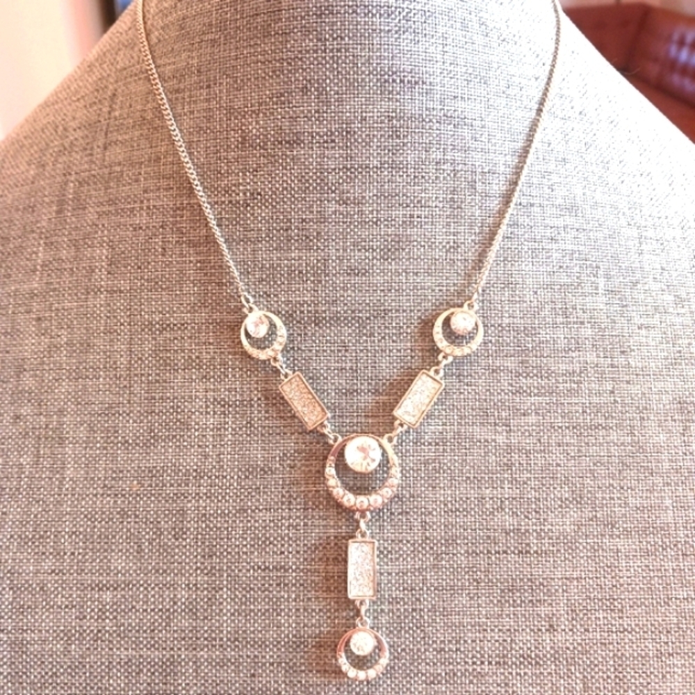 Avant Garde Crystal Necklace Silver Colored Chain - Pre-loved (16"-18")
